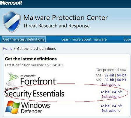 Как вручную обновить Microsoft Security Essentials?